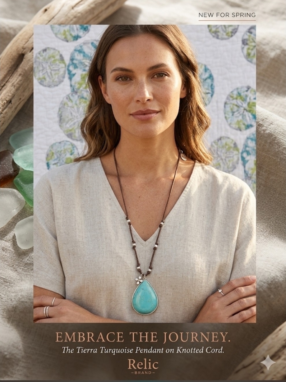 Relic Turquoise Teardrop Pendant on Brown Knotted Cord